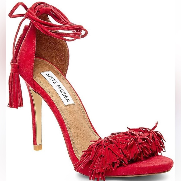 Steve Madden Red Lace-Up Heels with Fringe - Picture 2 of 8